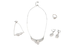 Set Bijuterii din Argint 925 - Cercei, Lant, Bratara, Inel - Zirconia - Marime 7 / Reglabil - Argintiu