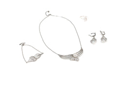 Set Bijuterii din Argint 925 - Cercei, Lant, Bratara, Inel - Zirconia - Marime 7 / Reglabil - Argintiu