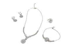 Set Bijuterii din Argint 925 - Cercei, Inel, Lant, Bratara - Zirconia - Marime 8 / Reglabil - Argintiu #2