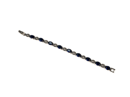 Bratara din Argint 925 - cu Marcasite - Fixa - 190mm x 5mm - Albastru #1