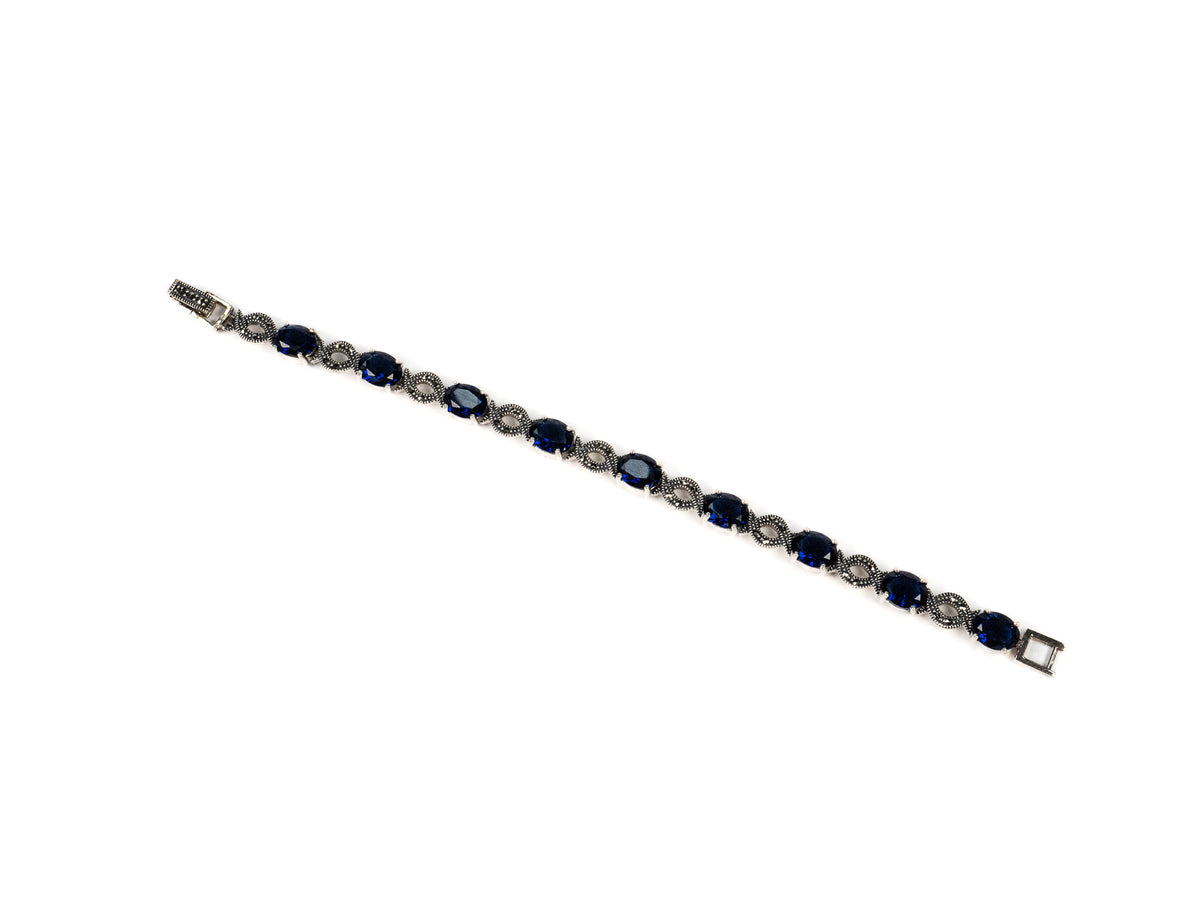 Bratara din Argint 925 - cu Marcasite - Fixa - 190mm x 5mm - Albastru #1