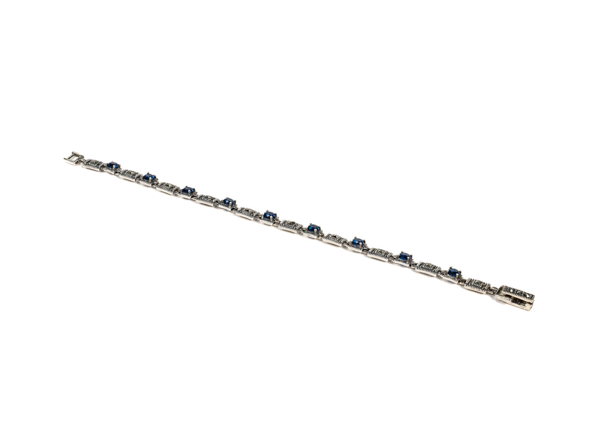 Bratara din Argint 925 - cu Marcasite - Fixa - 190mm x 3mm - Albastru