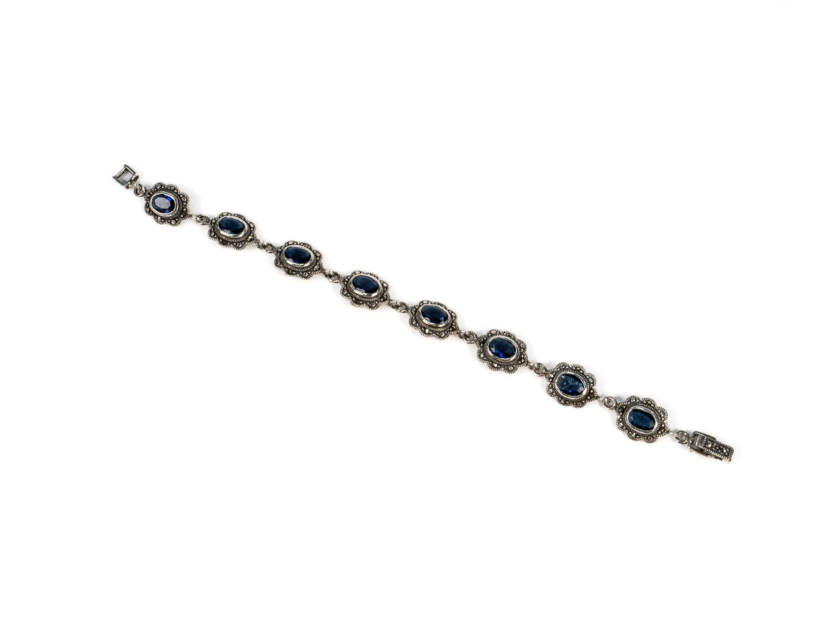 Bratara din Argint 925 - cu Marcasite - Fixa - 170mm x 10mm - Albastru #2