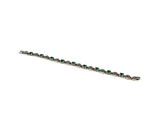Bratara din Argint 925 - cu Marcasite - Fixa - 180mm x 5mm - Verde