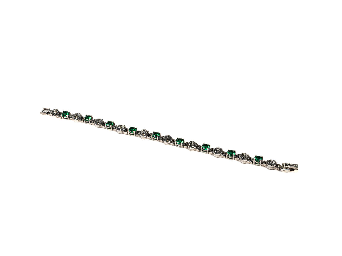Bratara din Argint 925 - cu Marcasite - Fixa - 180mm x 5mm - Verde