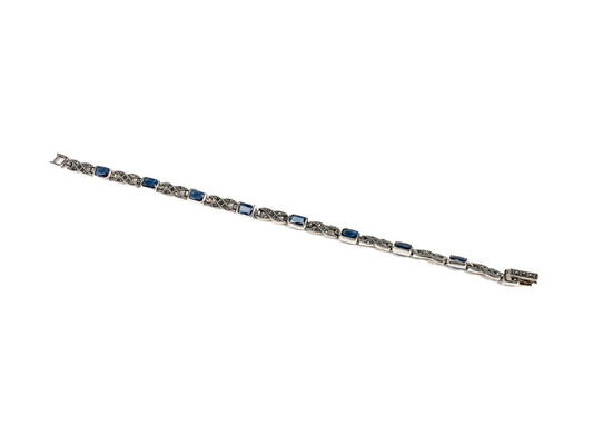 Bratara din Argint 925 - cu Marcasite - Fixa - 190mm x 5mm - Albastru #4