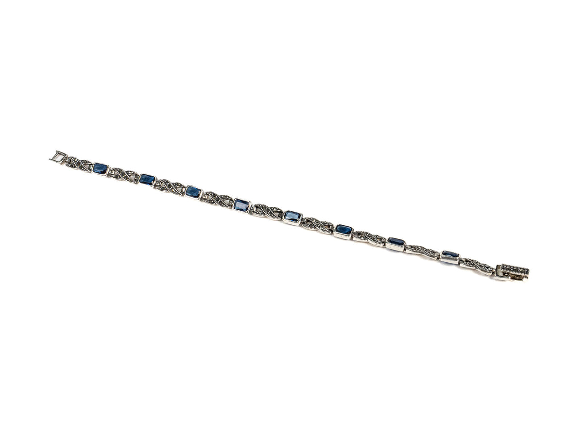 Bratara din Argint 925 - cu Marcasite - Fixa - 190mm x 5mm - Albastru #4