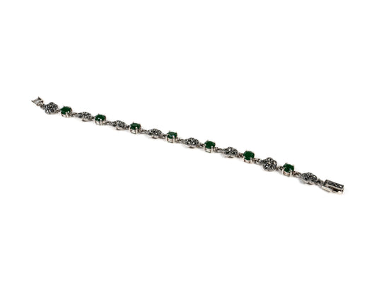 Bratara din Argint 925 - cu Marcasite - Fixa - 190mm x 7mm - Verde