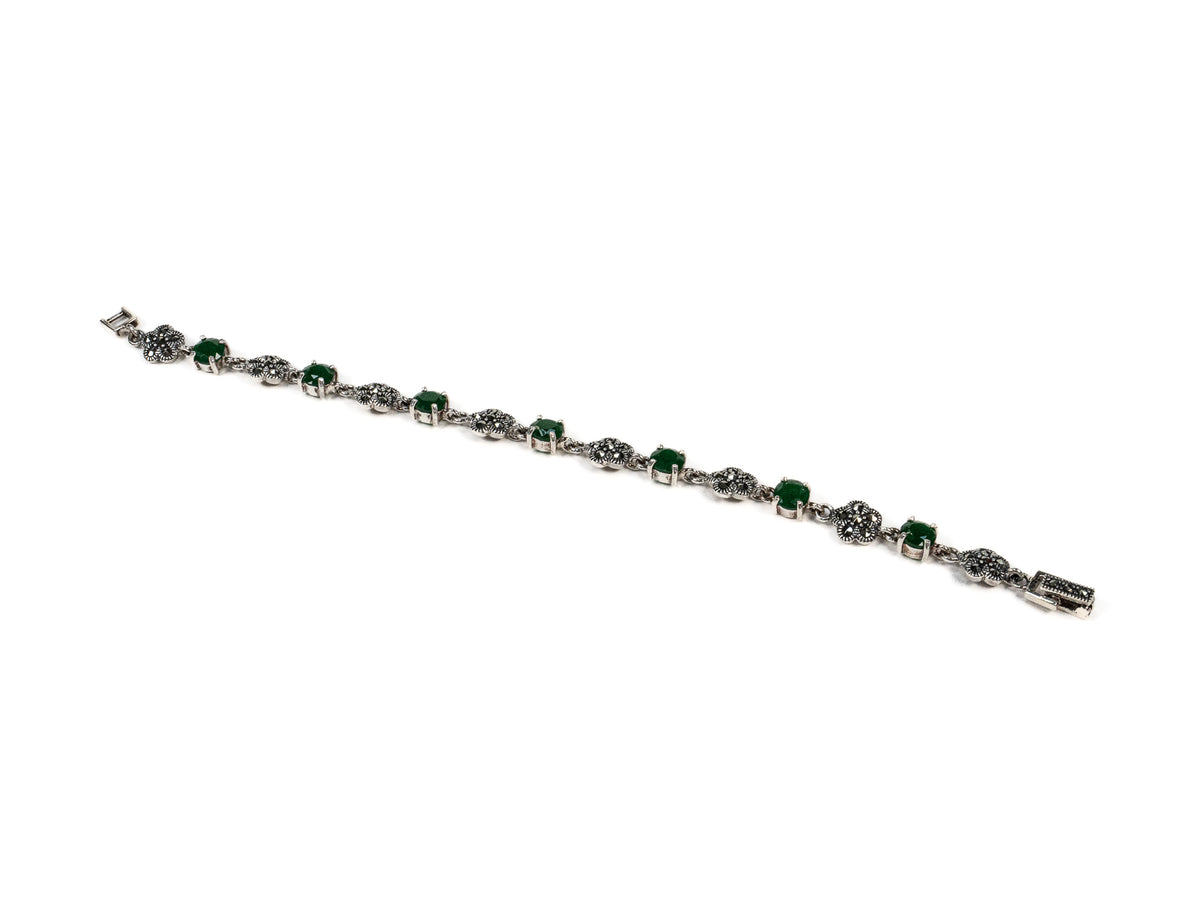 Bratara din Argint 925 - cu Marcasite - Fixa - 190mm x 7mm - Verde