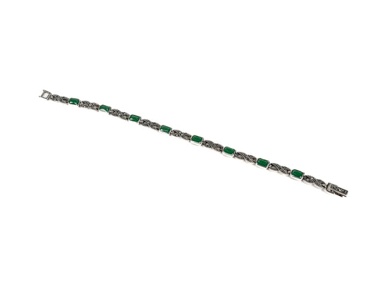 Bratara din Argint 925 - cu Marcasite - Fixa - 190mm x 5mm - Verde