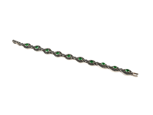 Bratara din Argint 925 - cu Marcasite - Fixa - 175mm x 8mm - Verde