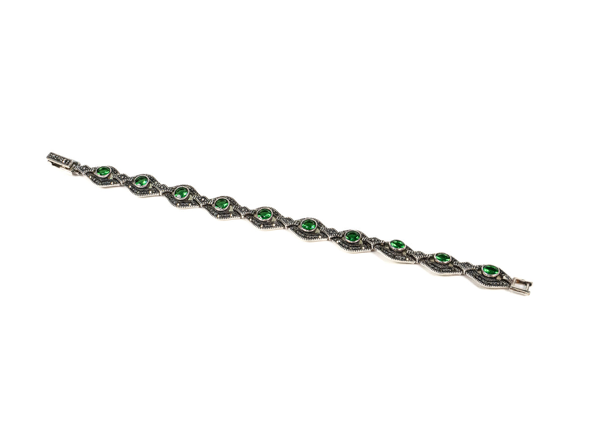 Bratara din Argint 925 - cu Marcasite - Fixa - 175mm x 8mm - Verde
