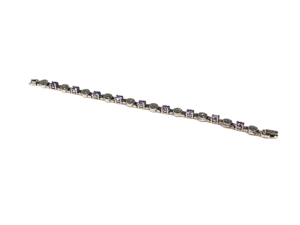 Bratara din Argint 925 - cu Marcasite - Fixa - 180mm x 5mm - Violet
