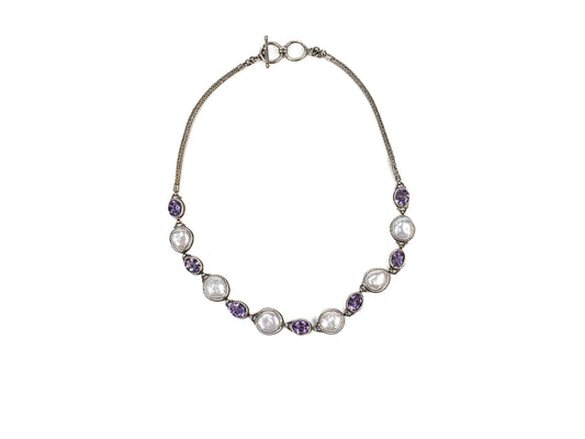 Lantisor din Argint 925 - cu Ametist - Reglabila - 400mm x 15mm - Violet