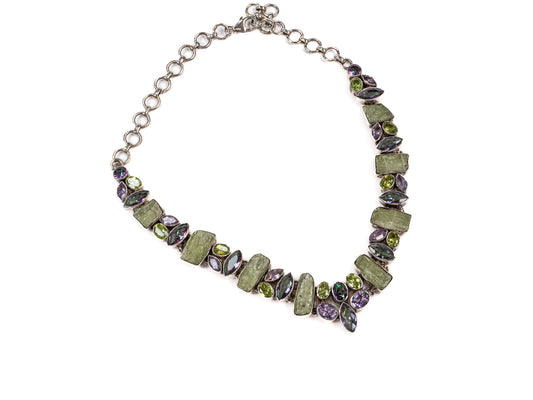 Lantisor din Argint 925 - cu Moldavit, Topaz Mistic, Peridot - Fixa - 350mm x 20mm - Verde