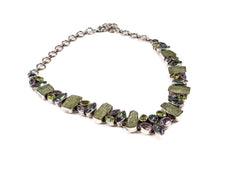 Lantisor din Argint 925 - cu Moldavit, Topaz Mistic, Peridot - Fixa - 350mm x 20mm - Verde