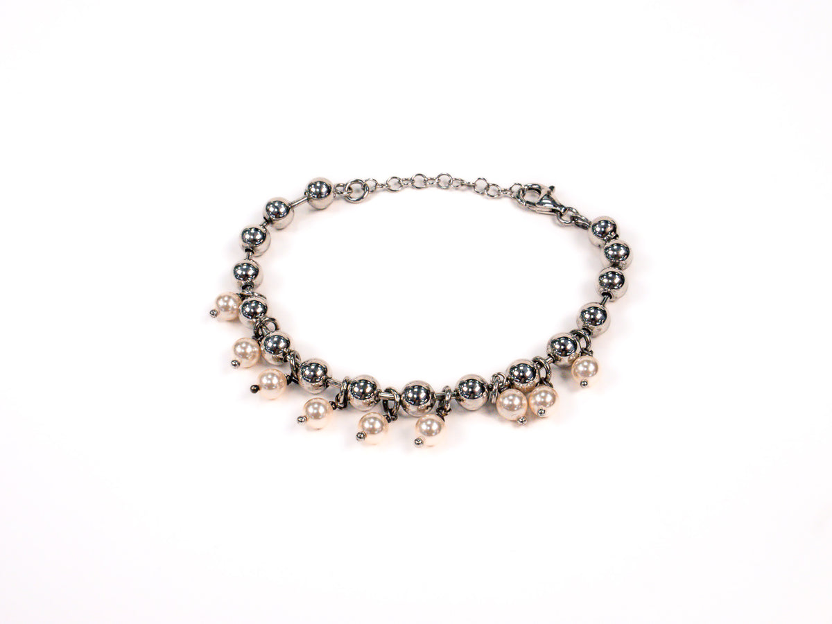 Bratara din Argint 925 - cu Perle - Reglabila - 190mm x 5mm - Bej