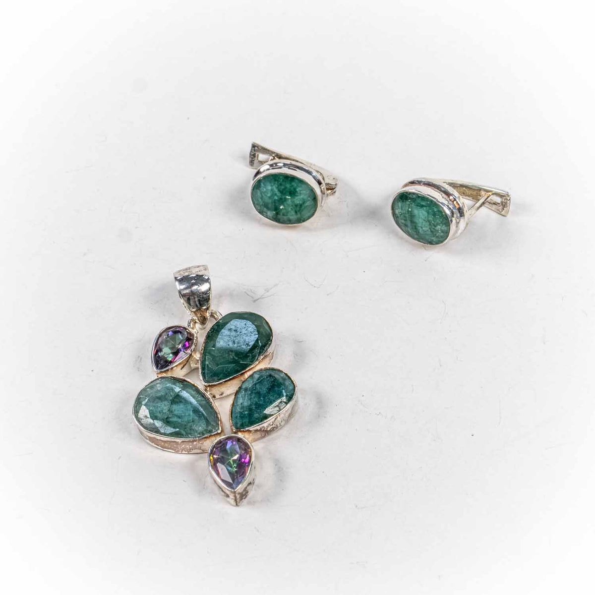 Set Bijuterii STILL Argint 925 - Pandantiv, Cercei, Smarald si Topaz Mistic, Verde