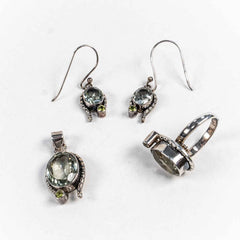 Set Bijuterii STILL Argint 925 - Pandantiv,  Inel,  Cercei, Ametist Verde, Inel Reglabil, Verde