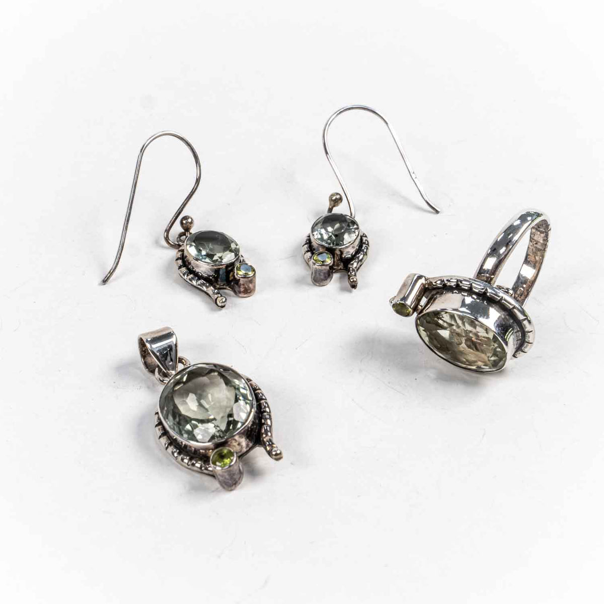 Set Bijuterii STILL Argint 925 - Pandantiv,  Inel,  Cercei, Ametist Verde, Inel Reglabil, Verde