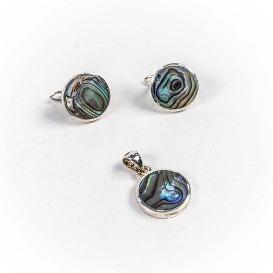 Set Bijuterii STILL Argint 925 - Pandantiv, Cercei, Scoica Paua, Multicolor Irizant