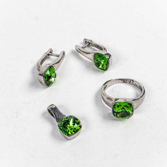 Set Bijuterii STILL Argint 925 - Pandantiv,  Inel,  Cercei, Peridot, Inel Reglabil, Verde Luminos