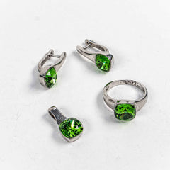 Set Bijuterii STILL Argint 925 - Pandantiv,  Inel,  Cercei, Peridot, Inel Reglabil, Verde Luminos
