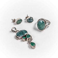 Set Bijuterii STILL Argint 925 - Pandantiv,  Inel,  Cercei, Smarald, Inel Reglabil, Verde