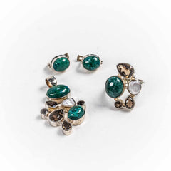 Set Bijuterii STILL Argint 925 - Pandantiv,  Inel,  Cercei, Crisocola si Pietre Semipretioase, Inel Reglabil, Verde