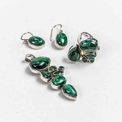 Set Bijuterii STILL Argint 925 - Pandantiv,  Inel,  Cercei, Malachit, Inel Reglabil, Verde