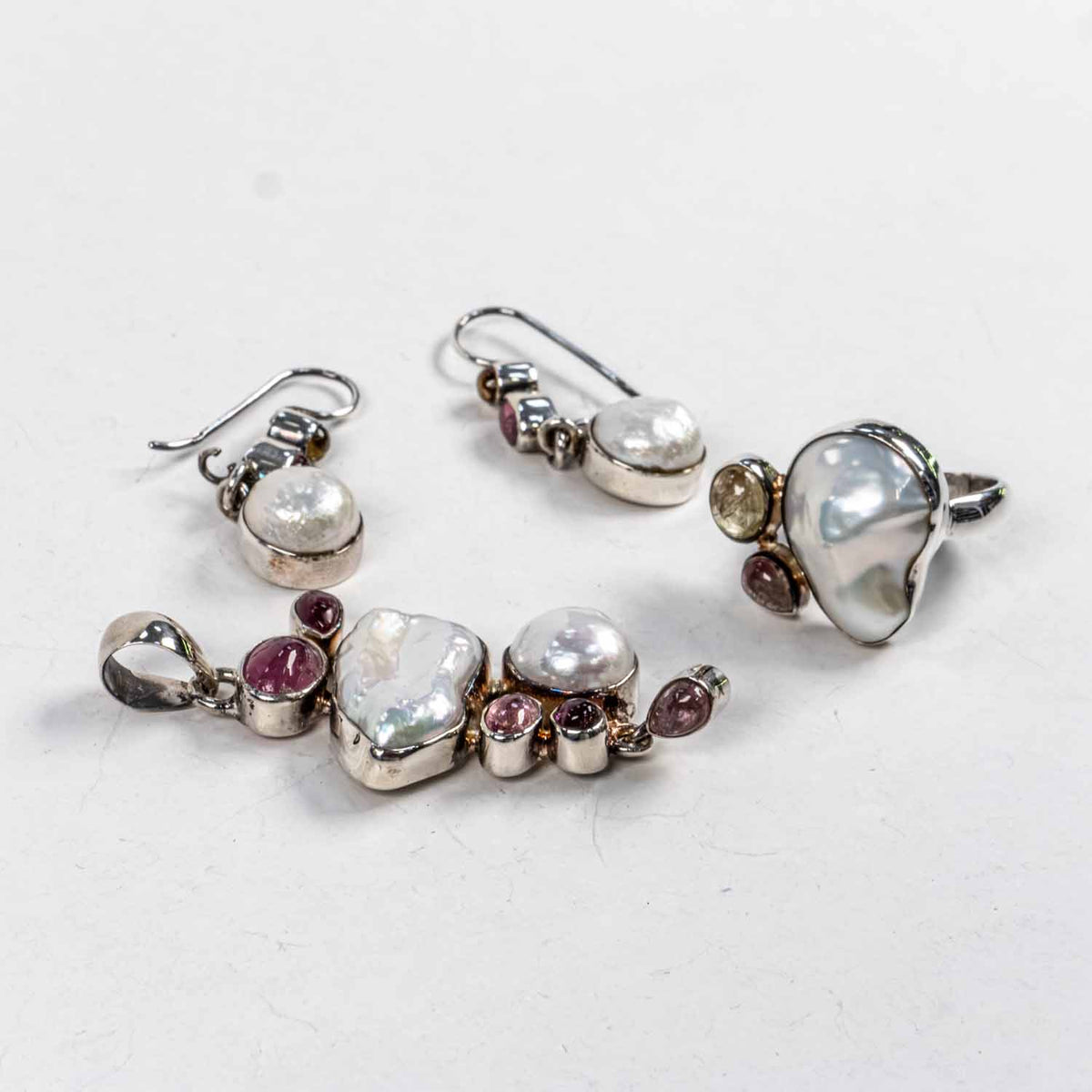 Set Bijuterii STILL Argint 925 - Pandantiv,  Inel,  Cercei, Perla Baroc si Pietre Semipretioase, Inel Reglabil, Multicolor