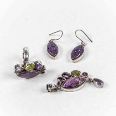 Set Bijuterii STILL Argint 925 - Pandantiv,  Inel,  Cercei, Purpurit si Pietre Semipretioase, Inel Reglabil, Multicolor