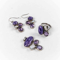 Set Bijuterii STILL Argint 925 - Pandantiv,  Inel,  Cercei, Ametist si Perla Baroc, Inel Reglabil, Violet