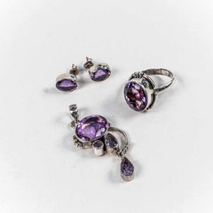 Set Bijuterii STILL Argint 925 - Pandantiv,  Inel,  Cercei, Ametist, Inel Reglabil, Violet