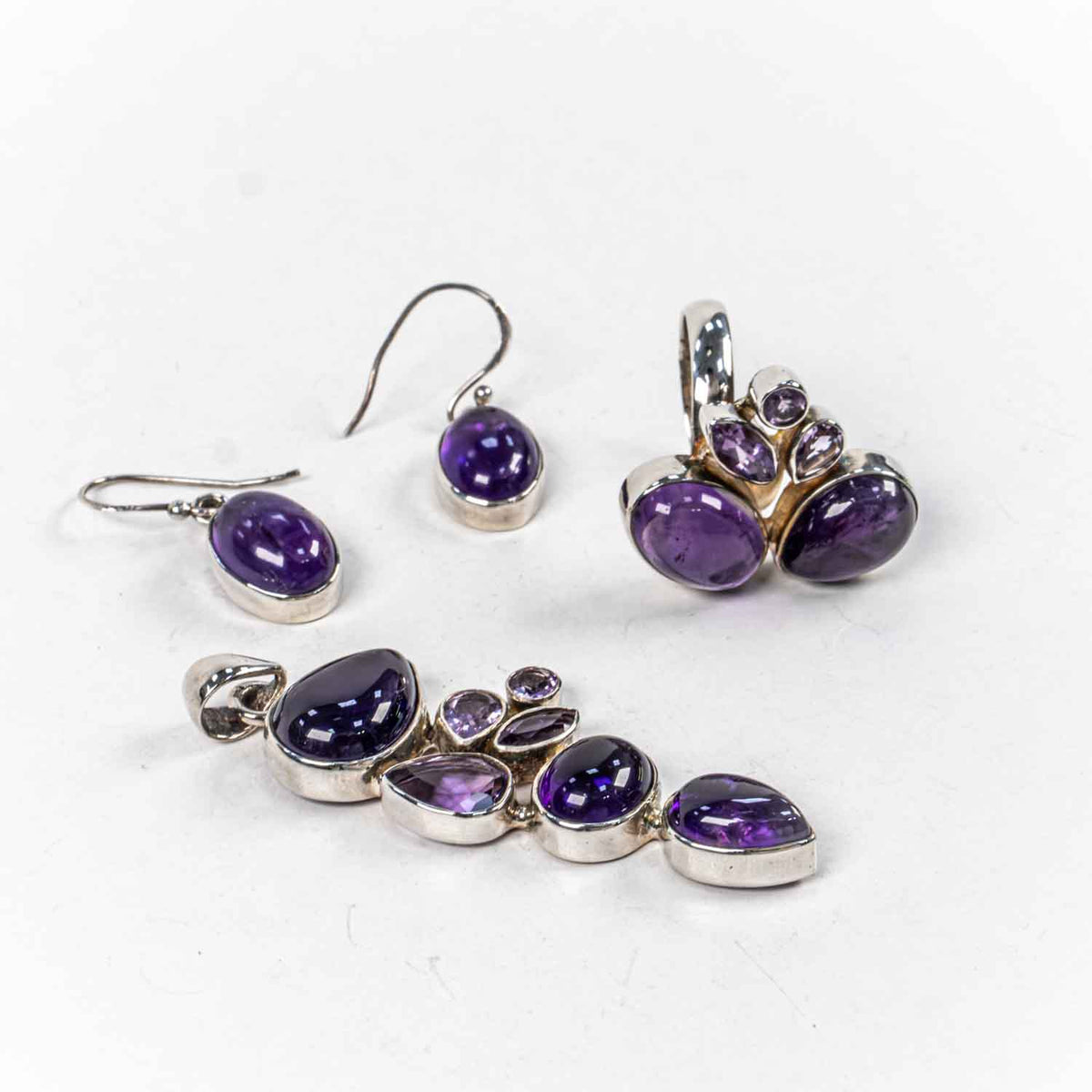 Set Bijuterii STILL Argint 925 - Pandantiv,  Inel,  Cercei, Ametist, Inel Reglabil, Violet