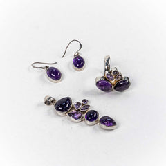 Set Bijuterii STILL Argint 925 - Pandantiv,  Inel,  Cercei, Ametist, Inel Reglabil, Violet