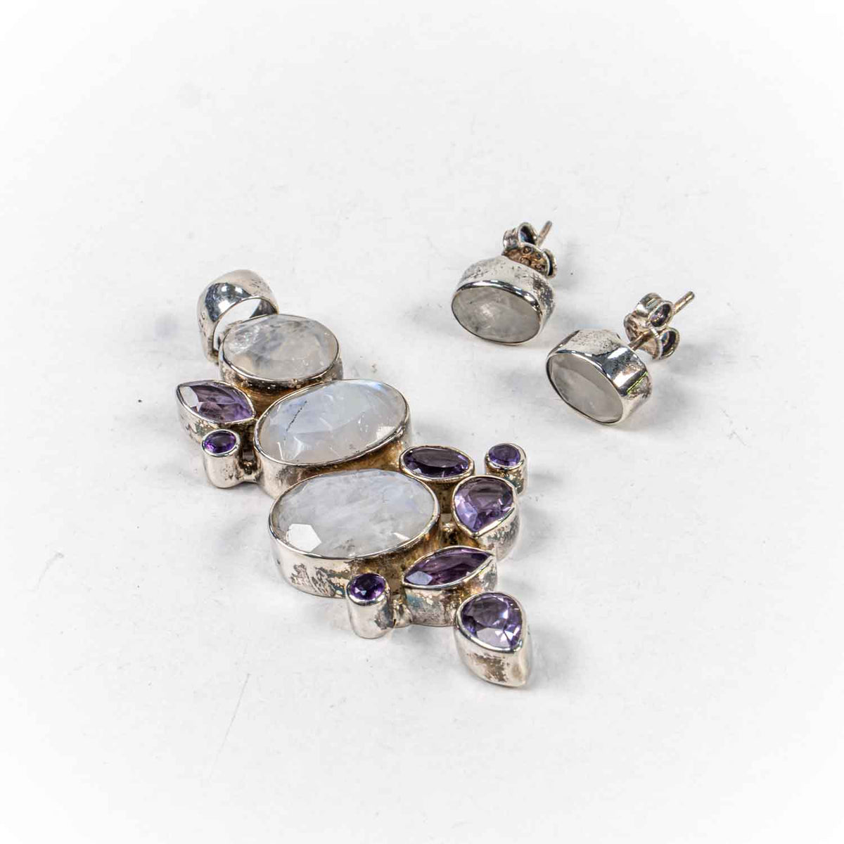 Set Bijuterii STILL Argint 925 - Pandantiv, Cercei, Piatra Lunii si Ametist, Multicolor