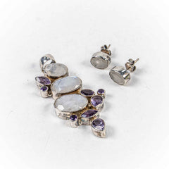 Set Bijuterii STILL Argint 925 - Pandantiv, Cercei, Piatra Lunii si Ametist, Multicolor