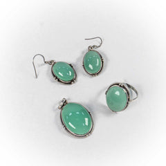 Set Bijuterii STILL Argint 925 - Pandantiv,  Inel,  Cercei, Crisopraz, Marime Inel 10, Verde