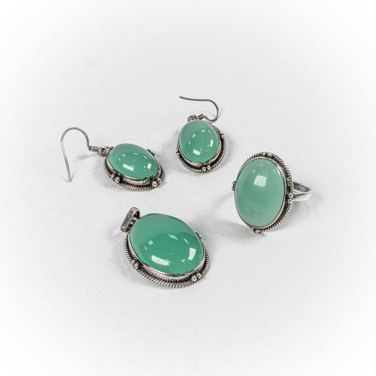Set Bijuterii STILL Argint 925 - Pandantiv,  Inel,  Cercei, Crisopraz, Marime Inel 10, Verde