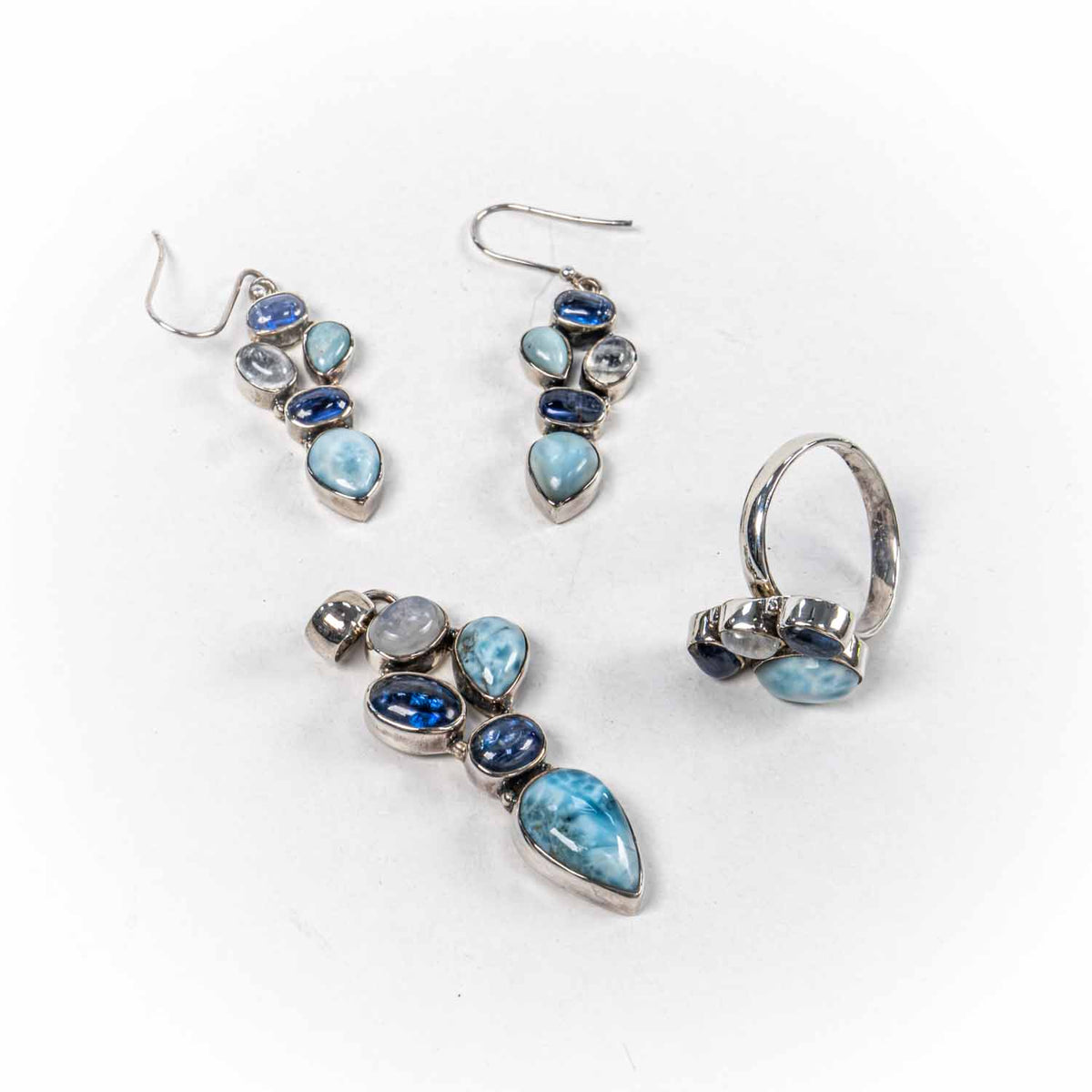 Set Bijuterii STILL Argint 925 - Pandantiv,  Inel,  Cercei, Larimar si Pietre Semipretioase, Inel Reglabil, Multicolor