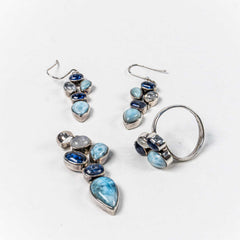 Set Bijuterii STILL Argint 925 - Pandantiv,  Inel,  Cercei, Larimar si Pietre Semipretioase, Inel Reglabil, Multicolor