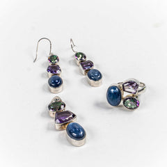 Set Bijuterii STILL Argint 925 - Pandantiv,  Inel,  Cercei, Cianit, Ametist si Topaz Mistic, Inel Reglabil, Multicolor