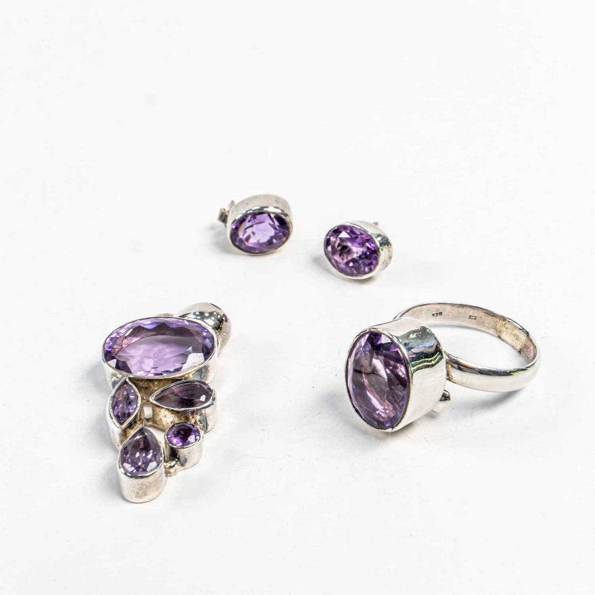 Set Bijuterii STILL Argint 925 - Pandantiv,  Inel,  Cercei, Ametist, Inel Reglabil, Violet