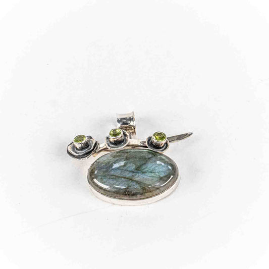 Pandantiv STILL Argint 925 - Marime 35mm x 35mm, Labradorit, Gri Inchis Verde