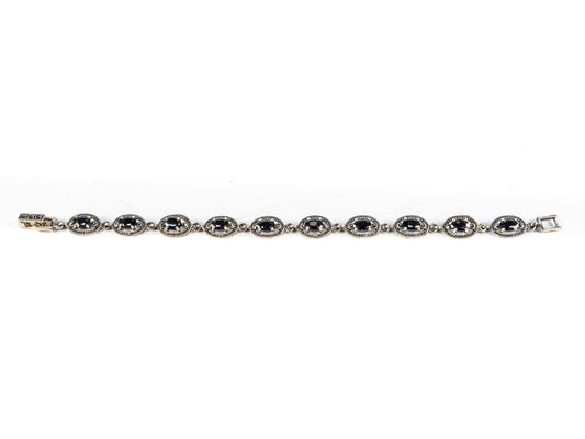 Bratara STILL, Argint 925 - Marime 18cm x 8mm, Reglabila, Zirconia si Marcasite, Negru