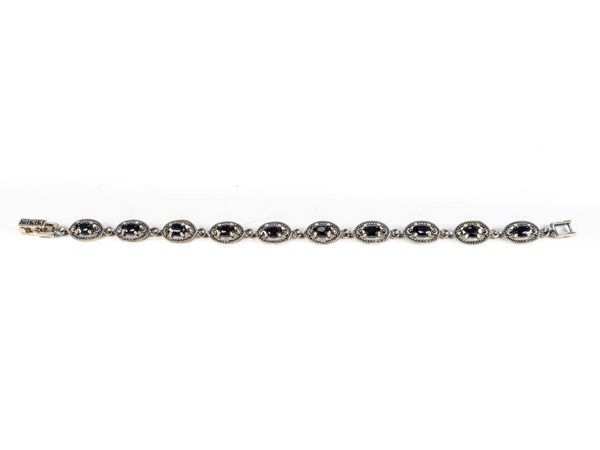 Bratara STILL, Argint 925 - Marime 18cm x 8mm, Reglabila, Zirconia si Marcasite, Negru