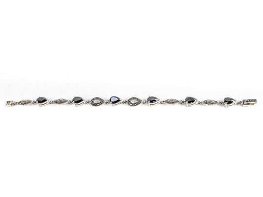 Bratara STILL, Argint 925 - Marime 19cm x 8mm, Reglabila, Zirconia si Marcasite, Negru
