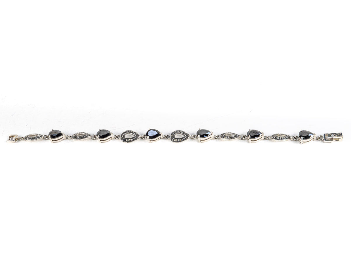 Bratara STILL, Argint 925 - Marime 19cm x 8mm, Reglabila, Zirconia si Marcasite, Negru