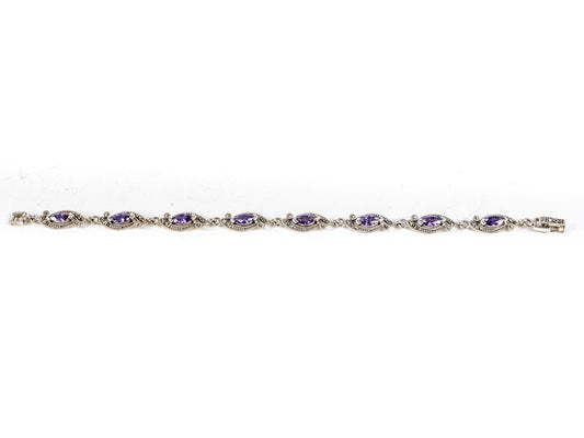 Bratara STILL, Argint 925 - Marime 19cm x 7.5mm, Reglabila, Zirconia si Marcasite, Violet